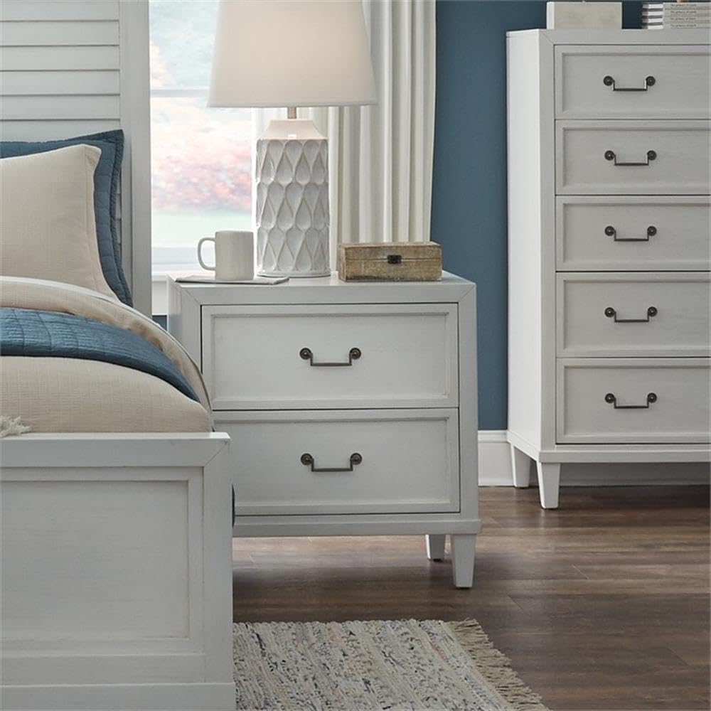 American Woodcrafters Dunescape White Finished Wood 2-Drawer Coastal Style Nightstand